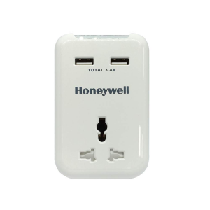 HONEYWELL TRAVEL SURGE SINGLE SOCKET WITH 2 X USB PLATINUM HC000011/SRG/TRV/WHT/1/2U