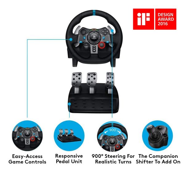 Logitech G29 Driving Force Racing Wheel and Floor Pedals, Real Force, Stainless Steel Paddle Shifters, Leather Steering Wheel Cover, Adjustable Floor Pedals, PS5/PS4/PS3/PC/Mac – Black - Image 3