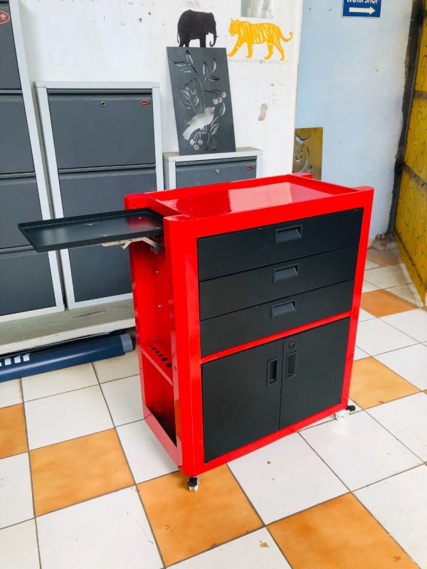 Tool Box Trolley on Wheels - Heavy Duty Cart Steel Rolling Tool Box with Lockable Doors