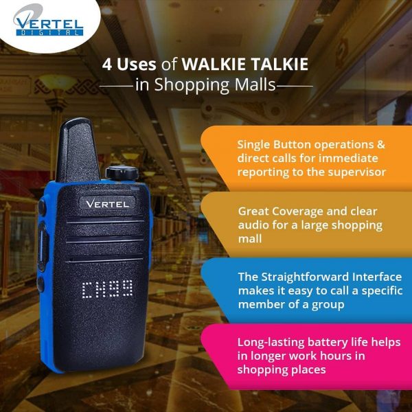Vertel Digital  Walkie Talkie  Long Range License Free| Smart LED Display| Water Resistant |2 KM of Range | 99 Channels |18 Hour Battery Life - Image 3