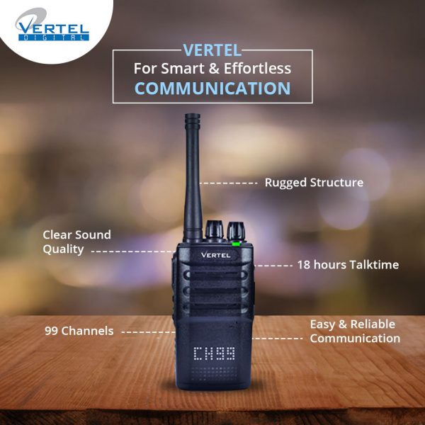 Vertel Digital  Walkie Talkie  Long Range License Free| Smart LED Display| Water Resistant |2 KM of Range | 99 Channels |18 Hour Battery Life - Image 2
