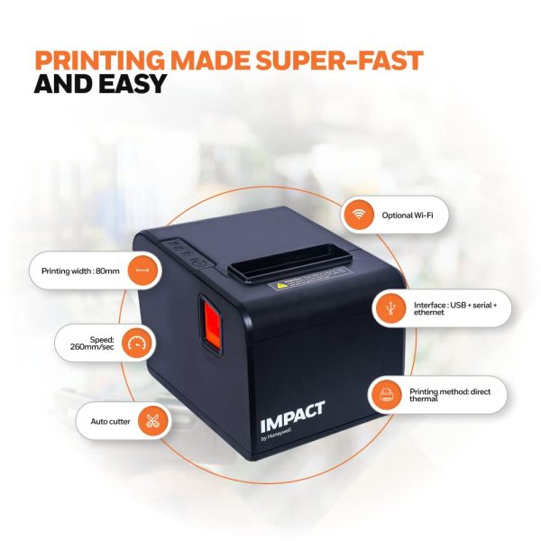 IMPACT BY HONEYWELL IHR810 Thermal Receipt Printer | High-Performance Printing with Exceptional Efficiency | USB+Serial+LAN,WiFi Connectivity - Image 5