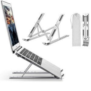 Omeron Aluminum Tabletop Laptop Stand Ergonomic Foldable Portable Laptop Stand Holder Compatible for MacBook, HP, Dell, Lenovo & All Other Notebook (Sliver)