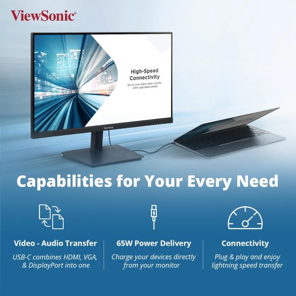 ViewSonic 24 Inch IPS FHD 1080p USB Type C Single Cable Solution Monitor With 65W Laptop Charge Back, 3 side Bezel Less, HDMI,VGA,USB C, Dual Speaker and 5-year warranty upon Registration - VA2409-MHU - Image 5