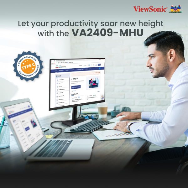 ViewSonic 24 Inch IPS FHD 1080p USB Type C Single Cable Solution Monitor With 65W Laptop Charge Back, 3 side Bezel Less, HDMI,VGA,USB C, Dual Speaker and 5-year warranty upon Registration - VA2409-MHU - Image 3