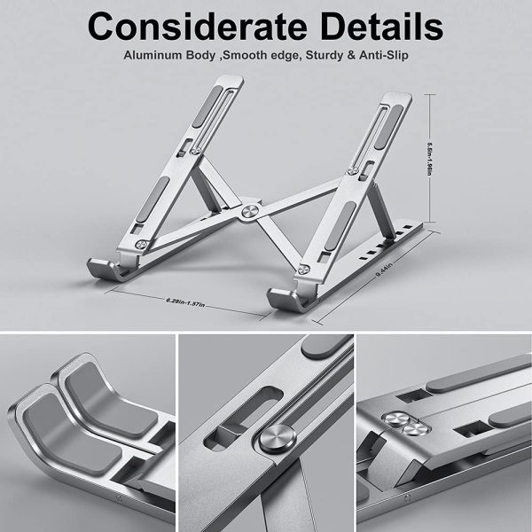 Omeron Aluminum Tabletop Laptop Stand Ergonomic Foldable Portable Laptop Stand Holder Compatible for MacBook, HP, Dell, Lenovo & All Other Notebook (Sliver) - Image 4