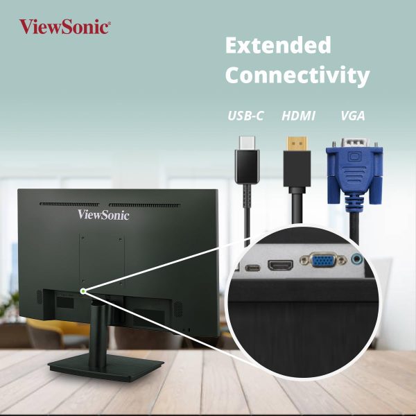 ViewSonic 24 Inch IPS FHD 1080p USB Type C Single Cable Solution Monitor With 65W Laptop Charge Back, 3 side Bezel Less, HDMI,VGA,USB C, Dual Speaker and 5-year warranty upon Registration - VA2409-MHU - Image 6