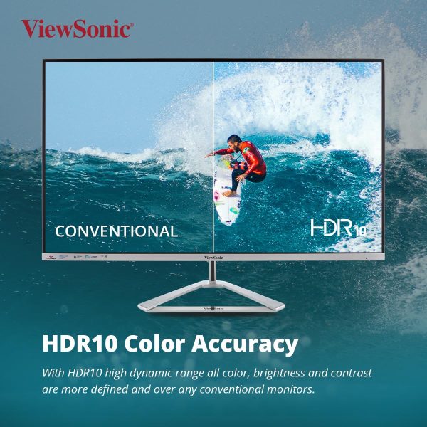 ViewSonic 32-inch 75Hz FHD HDR10 sRGB 104% IPS Monitor with Slim Bezel & Metallic Triangle Sliver Stand, HDMI, DP, Speaker*2, Eye-Care, Flicker Free, & 5Year Warranty Upon Registration - VX3276-MHD-3 - Image 3