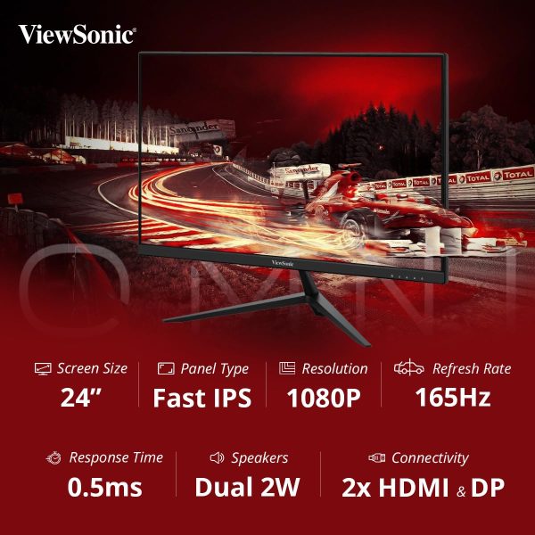 ViewSonic Omni 24-inch Full HD Fast IPS Gaming Monitor with 0.5ms,165Hz, HDR10, AMD FreeSync Premium,VESA Adaptive Sync,Speaker,Hight Adjustable, & 5year Warranty Upon Registration -VX2428J - Image 4
