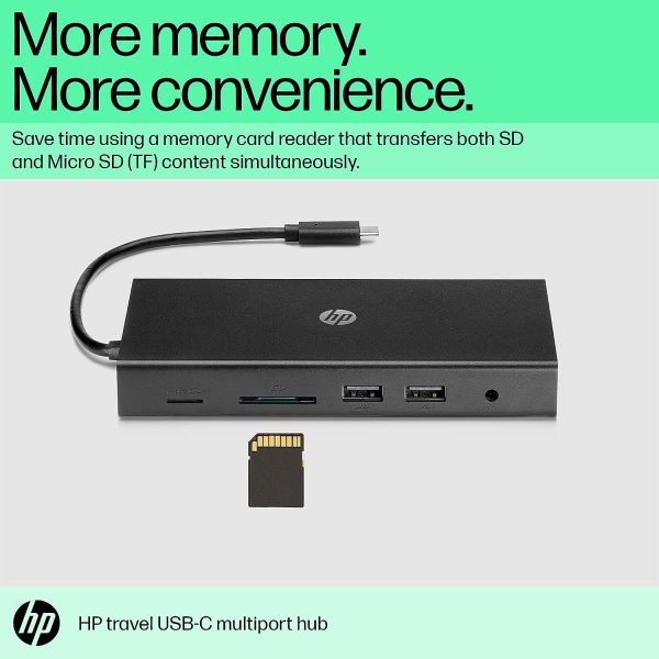 HP Travel USB-C Multi Port Hub Docking Station with USB-C, RJ-45, HDMI, SD and Micro SD Slots - 1C1Y5AA, Black - Image 3