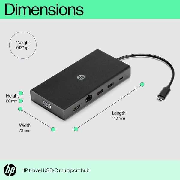 HP Travel USB-C Multi Port Hub Docking Station with USB-C, RJ-45, HDMI, SD and Micro SD Slots - 1C1Y5AA, Black - Image 6