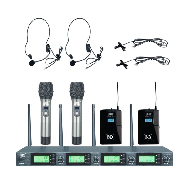 MX UHF WIRELESS MICROPHONE SYSTEM WITH 2 HANDHELD & 2 BODY PACK TRANSMITTER MICS WITH VARIABLE FREQUENCY (MX-ACT-400 2HL)