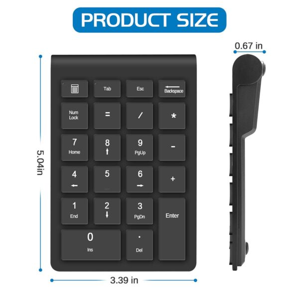 Wireless Number Pad, Numeric Keypad 22 Keys Portable 2.4 GHz Financial Accounting Number Keyboard Extensions for Laptop, PC, Desktop, Surface Pro, Notebook - Image 5