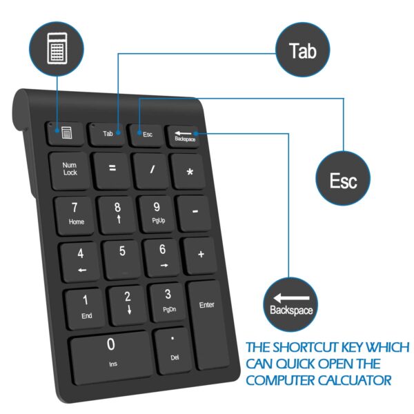 Wireless Number Pad, Numeric Keypad 22 Keys Portable 2.4 GHz Financial Accounting Number Keyboard Extensions for Laptop, PC, Desktop, Surface Pro, Notebook - Image 6
