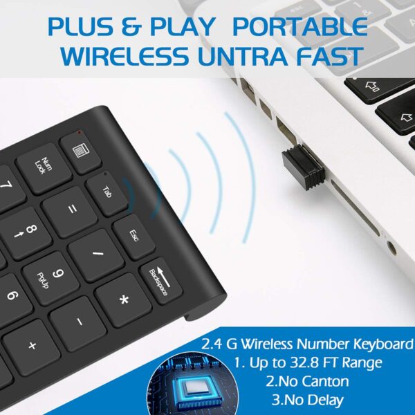 Wireless Number Pad, Numeric Keypad 22 Keys Portable 2.4 GHz Financial Accounting Number Keyboard Extensions for Laptop, PC, Desktop, Surface Pro, Notebook - Image 2