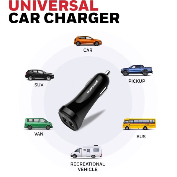 Honeywell Micro CLA 24W Car Charger, 2 X USB A Ports, Fast Charging Dual USB Ports, Compatible with iPhones, Smartphones, Tablets, Smartwatches, Power Banks, Dashcams - Black - Image 6