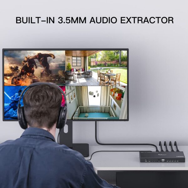 HDMI Multiviewer Switch 4x1,PORTTA HDMI Quad Multi-Viewer Seamless Switcher 4 in 1 Out with Loop, Audio Extractor to Stereo,4K,5 Viewing Modes for Security Camera, Gaming Consoles (Multiviewer 4K30Hz) - Image 7