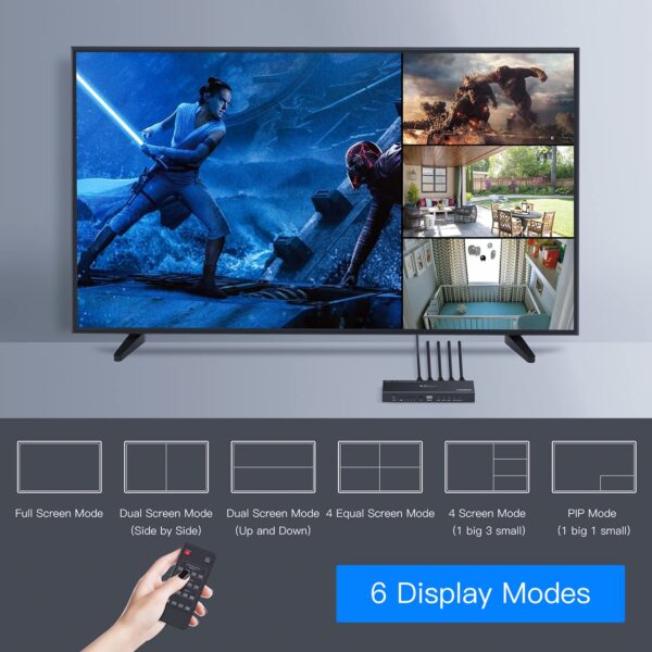 HDMI Multiviewer Switch 4x1,PORTTA HDMI Quad Multi-Viewer Seamless Switcher 4 in 1 Out with Loop, Audio Extractor to Stereo,4K,5 Viewing Modes for Security Camera, Gaming Consoles (Multiviewer 4K30Hz) - Image 5