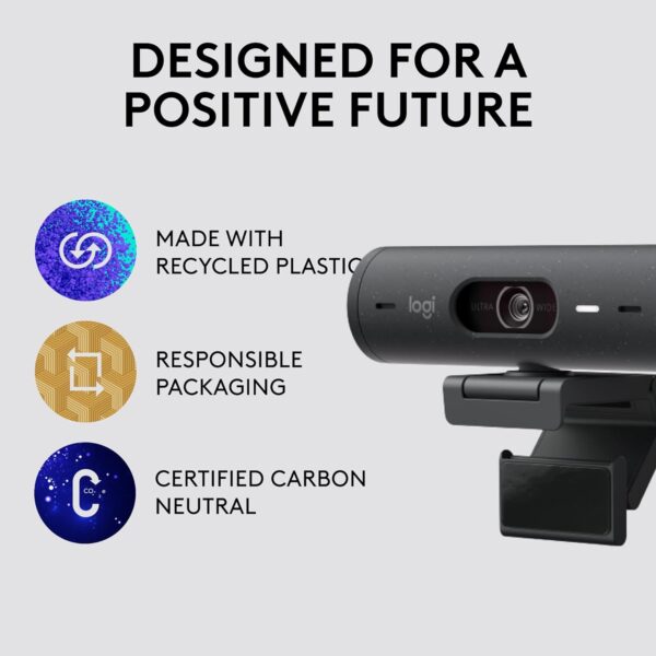 Logitech Brio 500 Full HD Webcam with Auto Light Correction,Show Mode, Dual Noise Reduction Mics, Webcam Privacy Cover, Works with Microsoft Teams, Google Meet, Zoom, USB-C Cable - Graphite - Image 7
