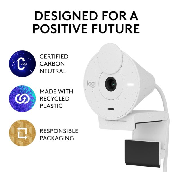 Logitech Brio 300 Full HD Webcam with Privacy Shutter, Noise Reduction Microphone, USB-C, Certified for Zoom, Microsoft Teams, Google Meet, Auto Light Correction - Off White - Image 5