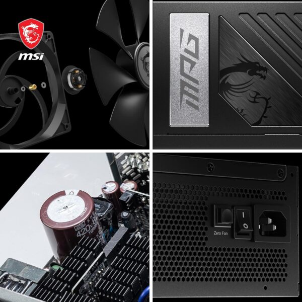 MSI MPG A1000G PCIE5 Digital Power Supply (PSU): ATX3.0, PCIe 5.0, 1000 Watt,0% RPM, Full Modular, Flat Cable,80 Plus Gold Certified,100% Japanese 105°C Capacitors, Compact Size, ATX Power Supply - Image 6