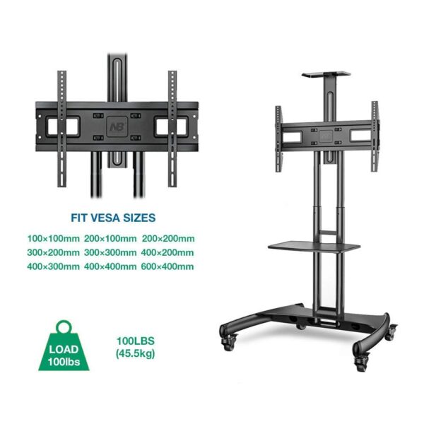 NB : TV TROLLY STAND 32 TO 70 INCH ,32 - 70 inch LED TV Trolley Cart Portable Rolling Wheel Stand with Camera Shelf - Image 3
