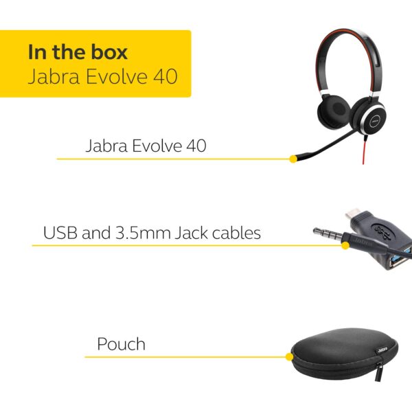 Jabra Evolve 40 UC Wired Over the Ear Headset with Mic (Black) - Image 2