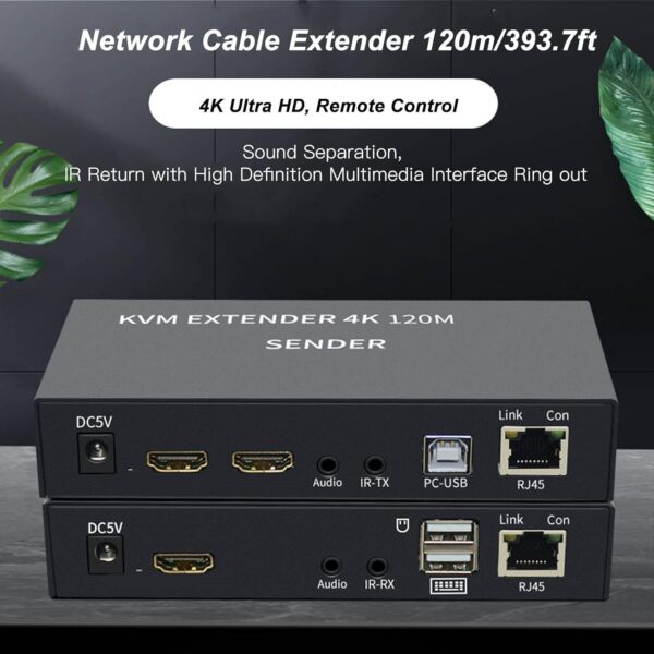 Ketsicart Extender Over CAT5E 6, 100‑240V Metal Plug and Play 4K HD Multimedia Interface Extender Single CAT5E 6 Black for Computer Host (EU Plug) - Image 4