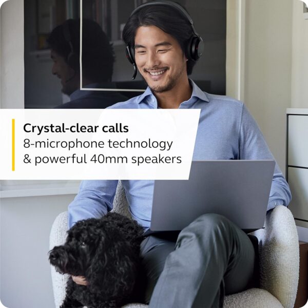 Jabra Evolve2 75 PC Wireless On Ear Headset with 8-Mic Technology - Dual Foam Stereo Headphones with Adjustable Advanced Active Noise Cancelling, USB-C Bluetooth Adapter and UC Compatibility - Black - Image 3