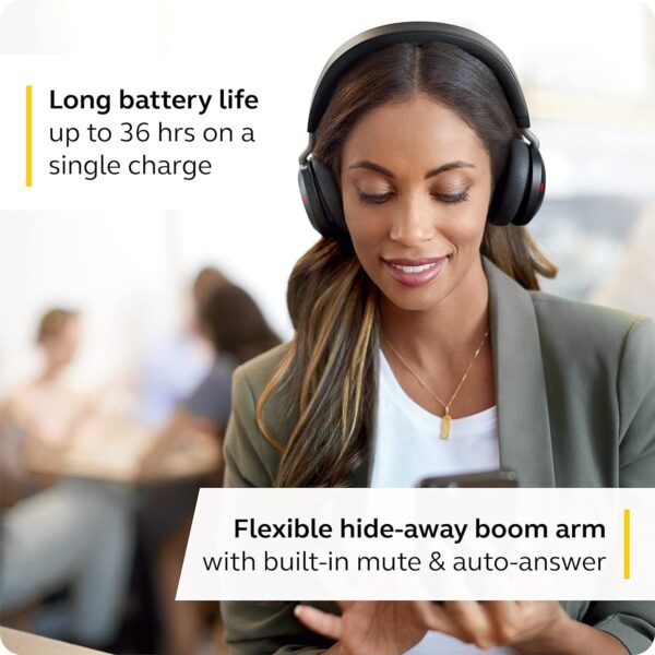 Jabra Evolve2 75 PC Wireless On Ear Headset with 8-Mic Technology - Dual Foam Stereo Headphones with Adjustable Advanced Active Noise Cancelling, USB-C Bluetooth Adapter and UC Compatibility - Black - Image 2