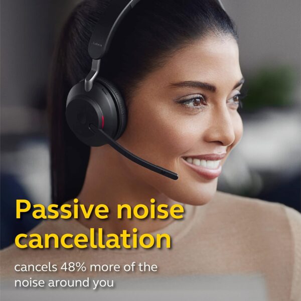 Jabra Evolve2 65 MS Wireless On Ear Headphones with Link380c, Stereo, Wireless Bluetooth Headset for Calls and Music, 37 Hours of Battery Life, Passive Noise Cancelling Headphones (Black) - Image 4