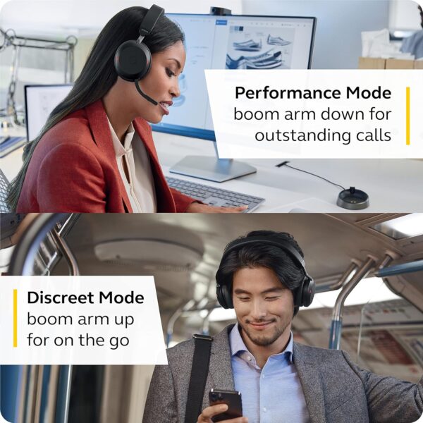 Jabra Evolve2 75 PC Wireless On Ear Headset with 8-Mic Technology - Dual Foam Stereo Headphones with Adjustable Advanced Active Noise Cancelling, USB-C Bluetooth Adapter and UC Compatibility - Black - Image 6
