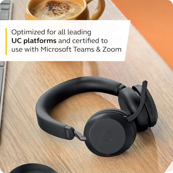 Jabra Evolve2 75 PC Wireless On Ear Headset with 8-Mic Technology - Dual Foam Stereo Headphones with Adjustable Advanced Active Noise Cancelling, USB-C Bluetooth Adapter and UC Compatibility - Black - Image 7