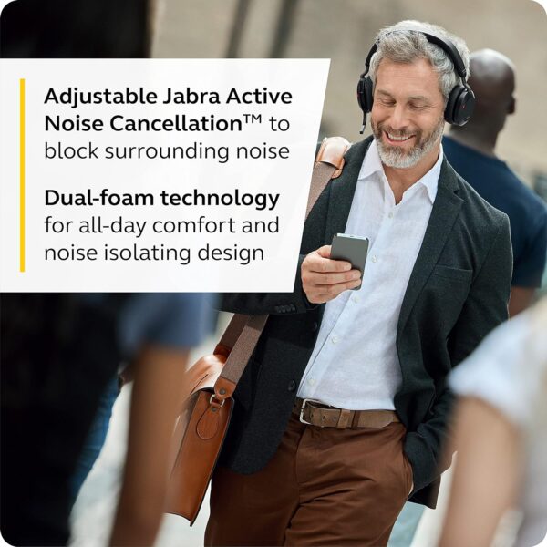 Jabra Evolve2 75 PC Wireless On Ear Headset with 8-Mic Technology - Dual Foam Stereo Headphones with Adjustable Advanced Active Noise Cancelling, USB-C Bluetooth Adapter and UC Compatibility - Black - Image 5